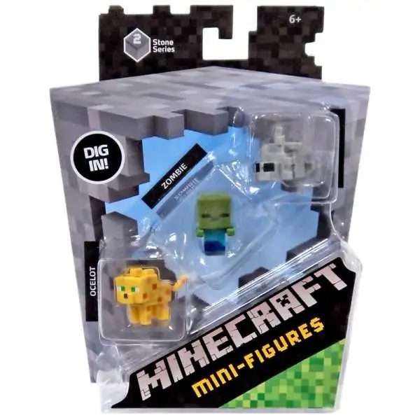 Minecraft Stone Series 2 Ocelot, Zombie & Silverfish Mini Figure 3-Pack