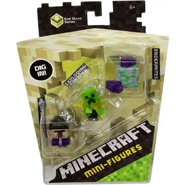 Minecraft End Stone Series 6 Potion Drinking Witch, Exploding Creeper & Endermites Mini Figure 3-Pack