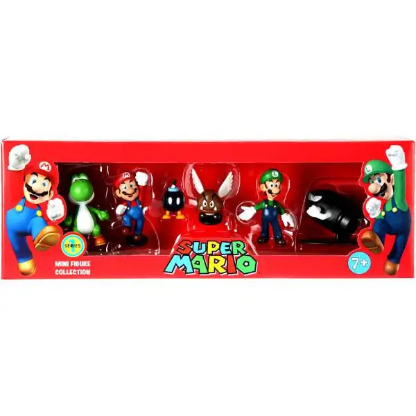 Super Mario Mini Figure Collection Series 1 Yoshi, Mario, Bob-omb, Paragoomba, Luigi & Bullet Bill Mini Figure Collection 6-Pack [Damaged Package]