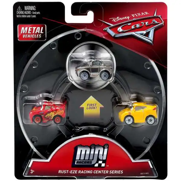 Disney / Pixar Cars Die Cast Metal Mini Racers Metallic Sterling, Lightning McQueen & Cruz Ramirez Car 3-Pack