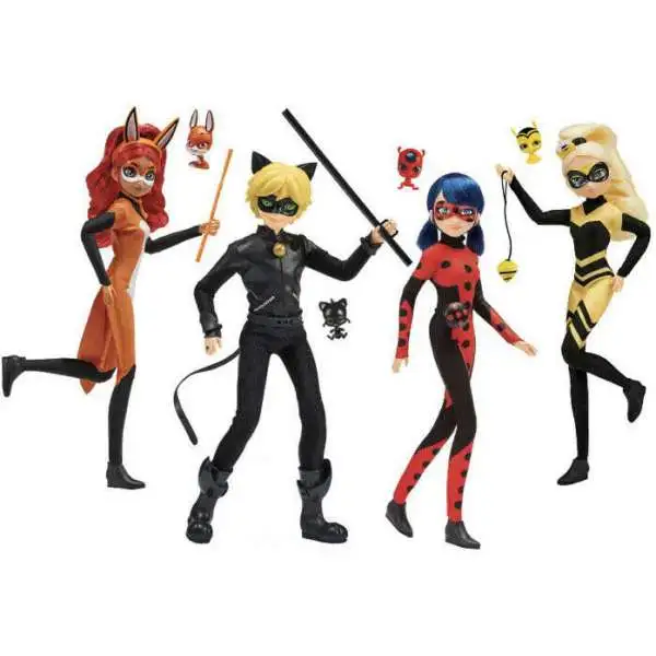Miraculous Zag Heroez Rena Rouge, Queen Bee, Cat Noir & Ladybug Exclusive 11-Inch Fashion Doll 4-Pack