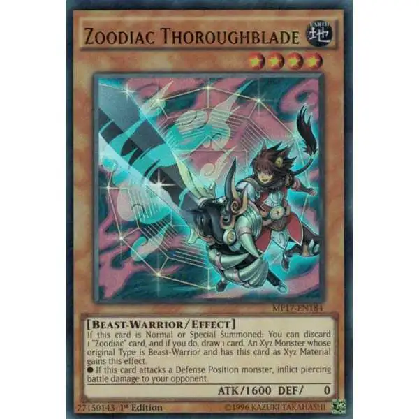 YuGiOh 2017 Mega-Tin Mega Pack Ultra Rare Zoodiac Thoroughblade MP17-EN184