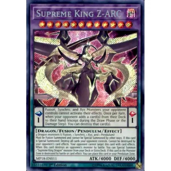 YuGiOh 2018 Mega-Tins Mega Pack Secret Rare Supreme King Z-ARC MP18-EN011