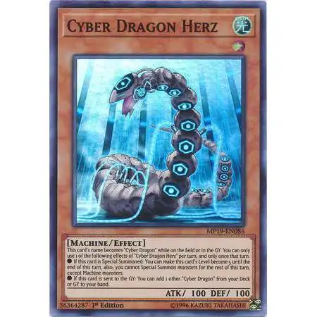 YuGiOh 2019 Gold Sarcophagus Tin Mega Pack Super Rare Cyber Dragon Herz MP19-EN086