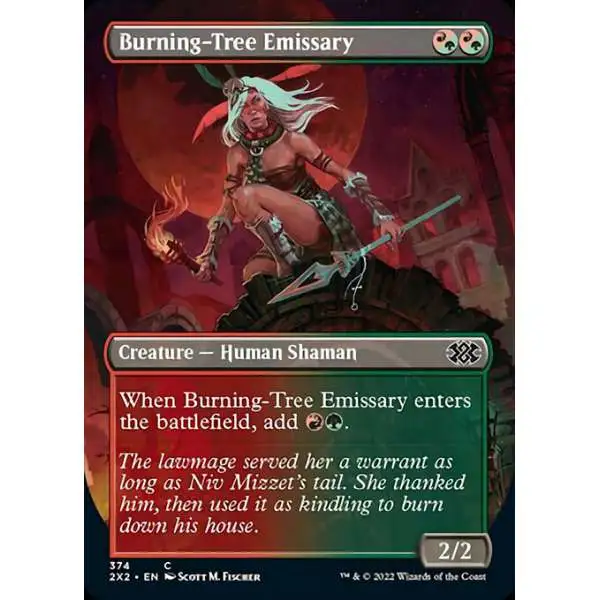 MtG Trading Card Game Double Masters 2022 Common Burning-Tree Emissary #374 [Alternate Art Borderless FOIL]