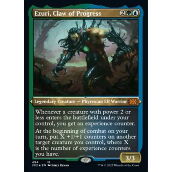 MtG Trading Card Game Double Masters 2022 Mythic Rare Ezuri, Claw of Progress #494 [Etched Foil-Only Cards]