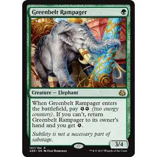 MtG Trading Card Game Aether Revolt Rare Greenbelt Rampager #107