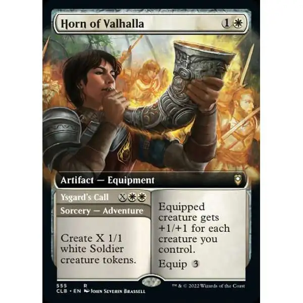 MtG Trading Card Game Commander Legends: Dungeons & Dragons Battle For Baldur's Gate Rare Horn of Valhalla // Ysgard's Call #555 [Extended Art FOIL]