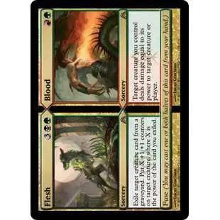 MtG Trading Card Game Dragon's Maze Rare Foil Flesh // Blood #128