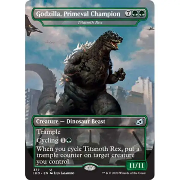 MtG Ikoria: Lair of Behemoths Uncommon Godzilla, Primeval Champion #377 [Titanoth Rex FOIL]