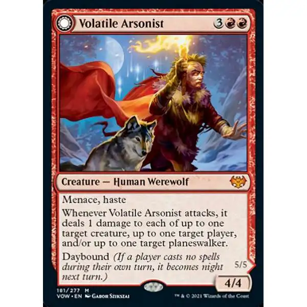 MtG Trading Card Game Innistrad: Crimson Vow Mythic Rare Foil Volatile Arsonist // Dire-Strain Anarchist #181