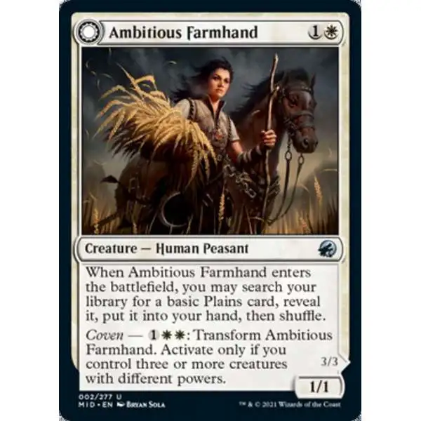 MtG Trading Card Game Innistrad: Midnight Hunt Uncommon Foil Ambitious Farmhand // Seasoned Cathar #2