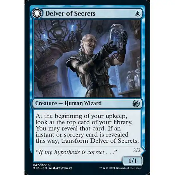 MtG Trading Card Game Innistrad: Midnight Hunt Uncommon Delver of Secrets // Insectile Aberration #47