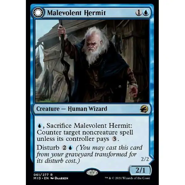 MtG Trading Card Game Innistrad: Midnight Hunt Rare Foil Malevolent Hermit // Benevolent Geist #61