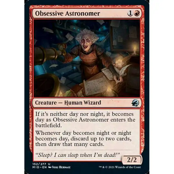 Magic The Gathering Trading Card Game Innistrad Midnight Hunt Single Card Uncommon Obsessive Astronomer 152 Foil - ToyWiz Magic The Gathering Trading Card Game Innistrad Midnight Hunt Single Card Uncommon Obsessive Astronomer 152 Foil - ToyWiz
