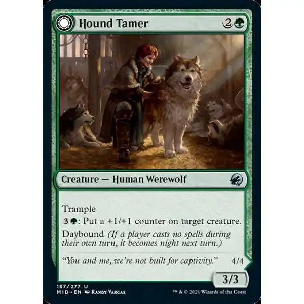 MtG Trading Card Game Innistrad: Midnight Hunt Uncommon Hound Tamer // Untamed Pup #187