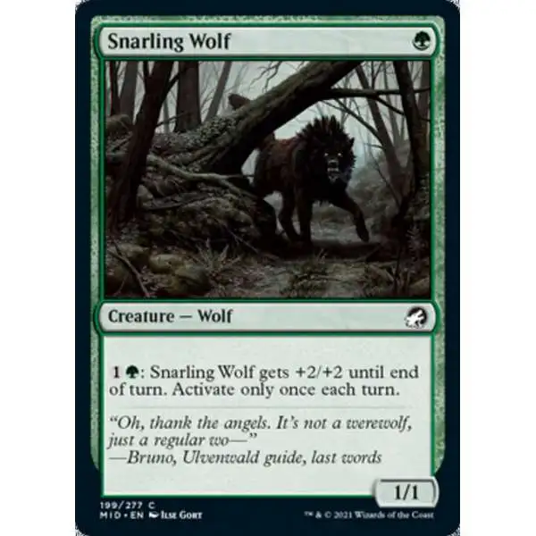MtG Trading Card Game Innistrad: Midnight Hunt Common Snarling Wolf #199