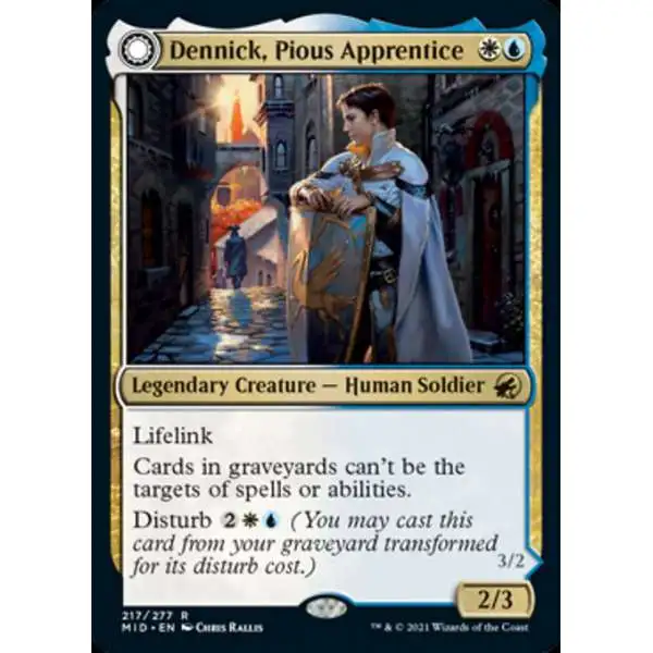 MtG Trading Card Game Innistrad: Midnight Hunt Rare Foil Dennick, Pious Apprentice // Dennick, Pious Apparition #217