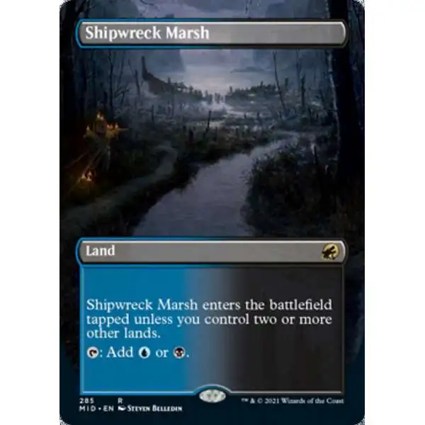 MtG Trading Card Game Innistrad: Midnight Hunt Rare Shipwreck Marsh #285 [Alternate Art Borderless]