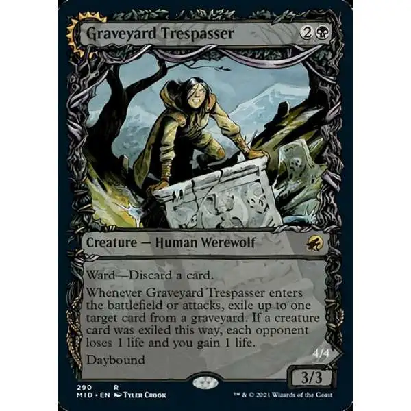 MtG Trading Card Game Innistrad: Midnight Hunt Rare Graveyard Trespasser // Graveyard Glutton #290 [Showcase Foil]