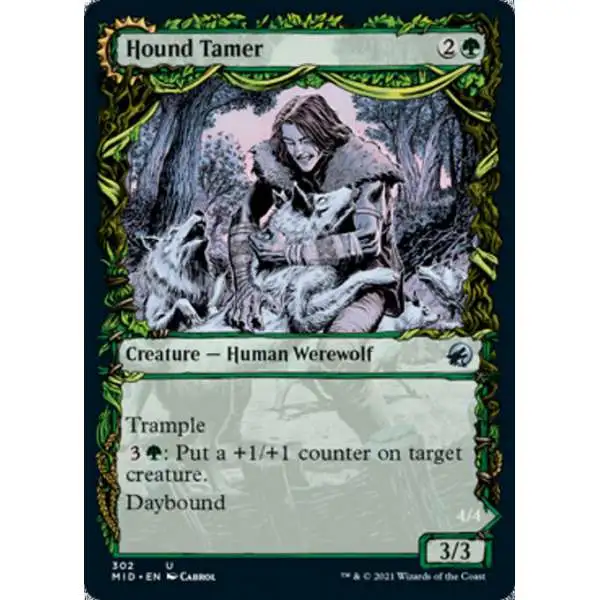 MtG Trading Card Game Innistrad: Midnight Hunt Uncommon Hound Tamer // Untamed Pup #302 [Showcase]