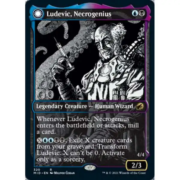 MtG Trading Card Game Innistrad: Midnight Hunt Rare Ludevic, Necrogenius // Olag, Ludevic's Hubris #320 [Showcase]