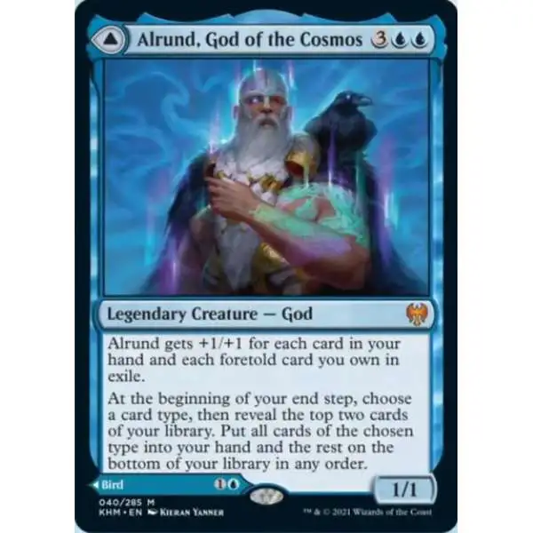 MtG Trading Card Game Kaldheim Mythic Rare Alrund, God of the Cosmos // Hakka, Whispering Raven #40
