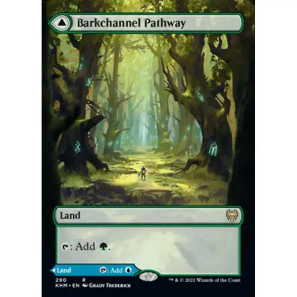 MtG Trading Card Game Kaldheim Rare Barkchannel Pathway // Tidechannel Pathway #290 [Alternate Art Borderless]