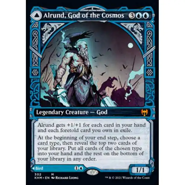 MtG Trading Card Game Kaldheim Mythic Rare Alrund, God of the Cosmos // Hakka, Whispering Raven #302 [Showcase]