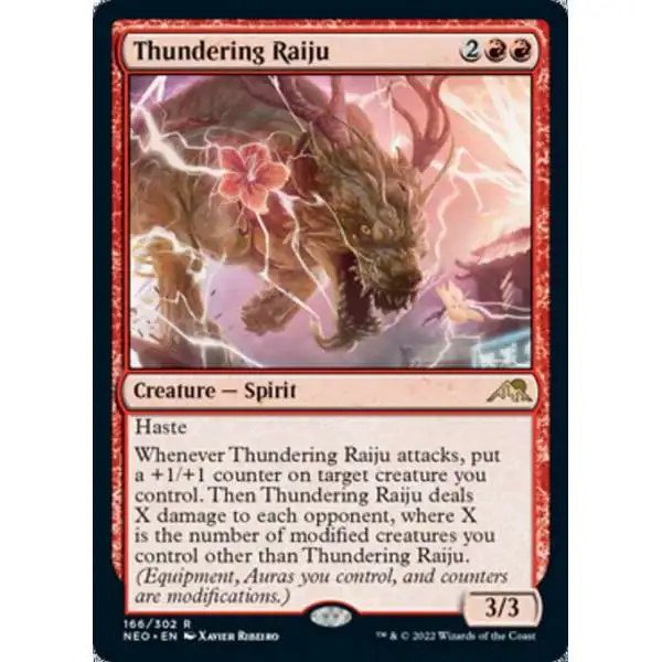 MtG Trading Card Game Kamigawa Neon Dynasty Rare Thundering Raiju #166