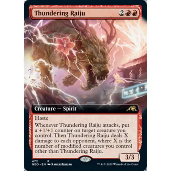 MtG Trading Card Game Kamigawa Neon Dynasty Rare Thundering Raiju #472 [Extended Art FOIL]