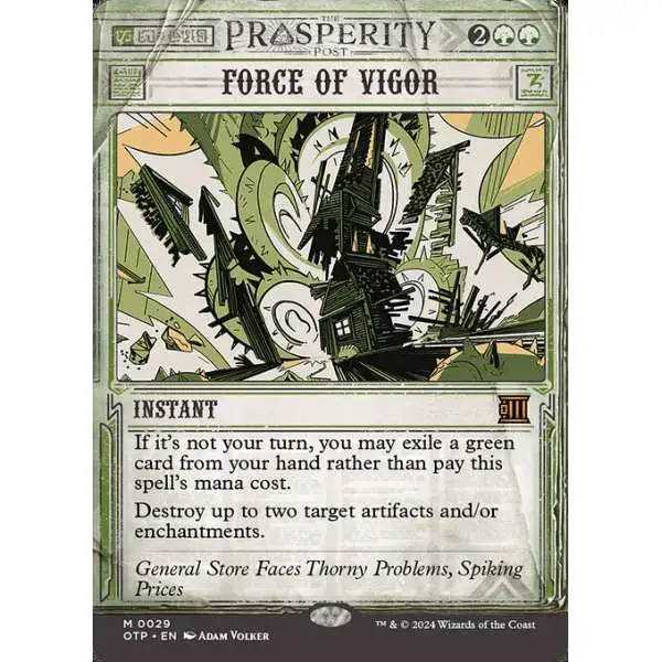 MtG Outlaws of Thunder Junction Breaking News Mythic Rare Force of Vigor #29 [Prosperity Showcase]