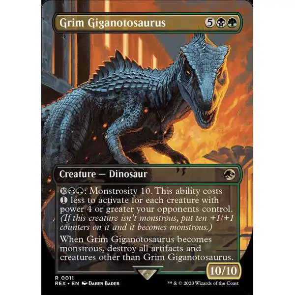 MtG The Lost Caverns of Ixalan Jurassic World Collection Rare Grim Giganotosaurus #11 [Borderless FOIL]
