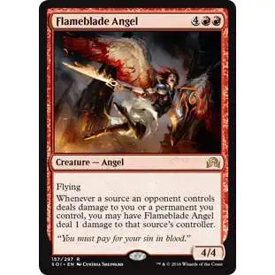 MtG Trading Card Game Shadows Over Innistrad Rare Flameblade Angel #157
