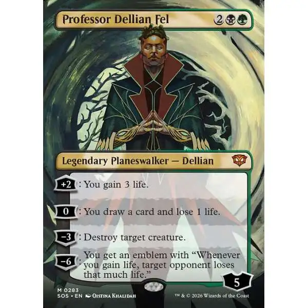 mtg the professor card Magic Gathering Secrets of Strixhaven Single Mythic Rare Dellian Fel 283 Borderless Planeswalker Professor Teklovossen