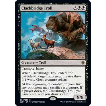 MtG Trading Card Game Throne of Eldraine Rare Clackbridge Troll #84