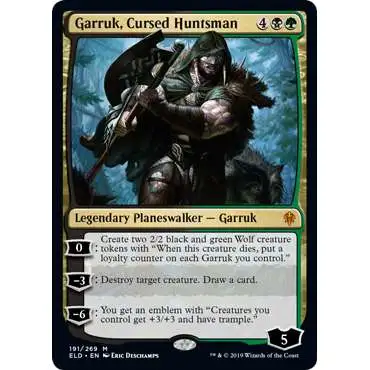 MtG Trading Card Game Throne of Eldraine Mythic Rare Garruk, Cursed Huntsman #191