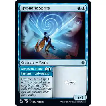 MtG Trading Card Game Throne of Eldraine Uncommon Foil Hypnotic Sprite // Mesmeric Glare #49