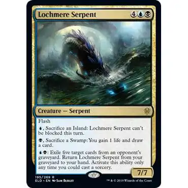 MtG Trading Card Game Throne of Eldraine Rare Lochmere Serpent #195