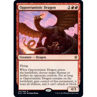 MtG Trading Card Game Throne of Eldraine Rare Foil Opportunistic Dragon #133