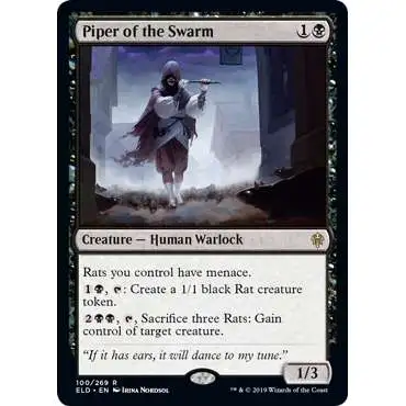 MtG Trading Card Game Throne of Eldraine Rare Piper of the Swarm #100