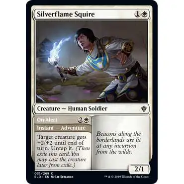 MtG Trading Card Game Throne of Eldraine Common Silverflame Squire // On Alert #31