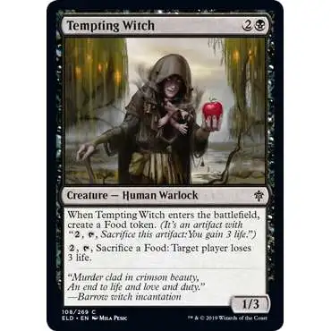 MtG Trading Card Game Throne of Eldraine Common Tempting Witch #108