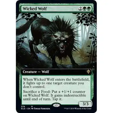 MtG Trading Card Game Throne of Eldraine Rare Wicked Wolf #374 [Extended Art]