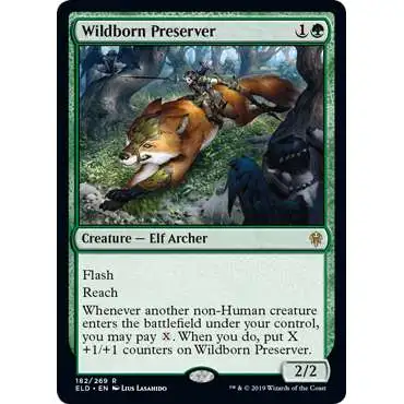 MtG Trading Card Game Throne of Eldraine Rare Foil Wildborn Preserver #182