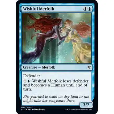 MtG Trading Card Game Throne of Eldraine Common Foil Wishful Merfolk #73