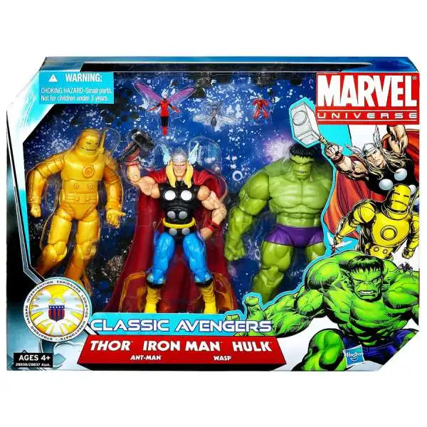 Marvel Classic Avengers Super Hero Team Pack Thor, Iron Man & Hulk with Ant-Man & Wasp Action Figure 3-Pack