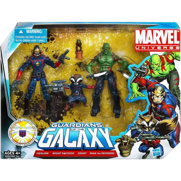 Marvel Universe Super Hero Team Packs Guardians of the Galaxy Action Figure 3-Pack [Starlord, Rocket Raccoon & Drax with Groot]