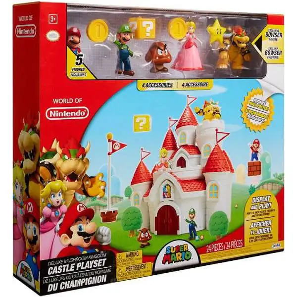 World of Nintendo Super Mario DELUXE Mushroom Kingdom Castle Playset [with Mario, Luigi, Goomba, Princess Peach & Bowser Figures, Damaged Package]