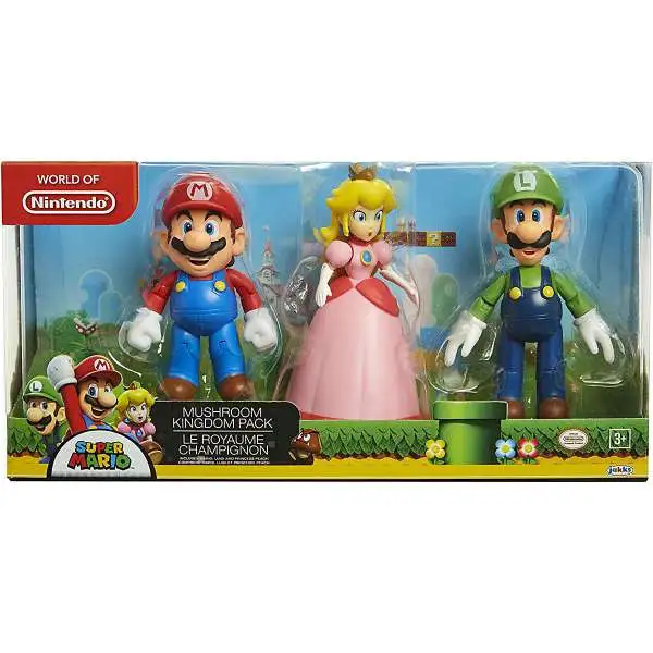 World of Nintendo Super Mario Mushroom Kingdom Figure 3-Pack [Mario, Peach & Luigi]